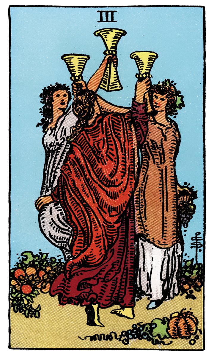 Three of Cups — William Rider & Sons tarot card