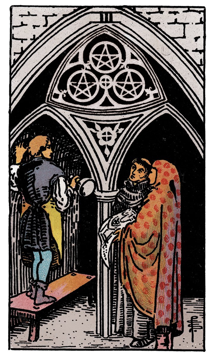 Three of Pentacles — William Rider & Sons tarot card