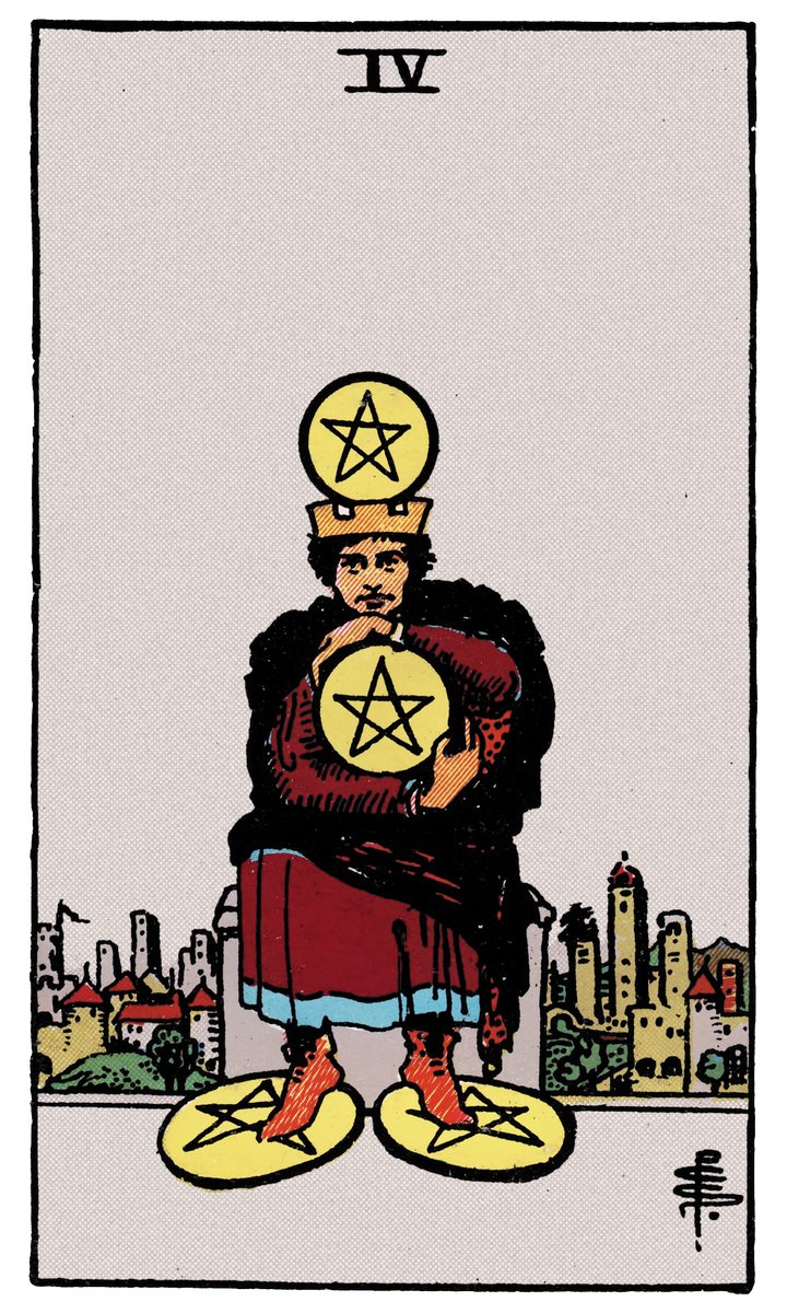 Four of Pentacles — William Rider & Sons tarot card