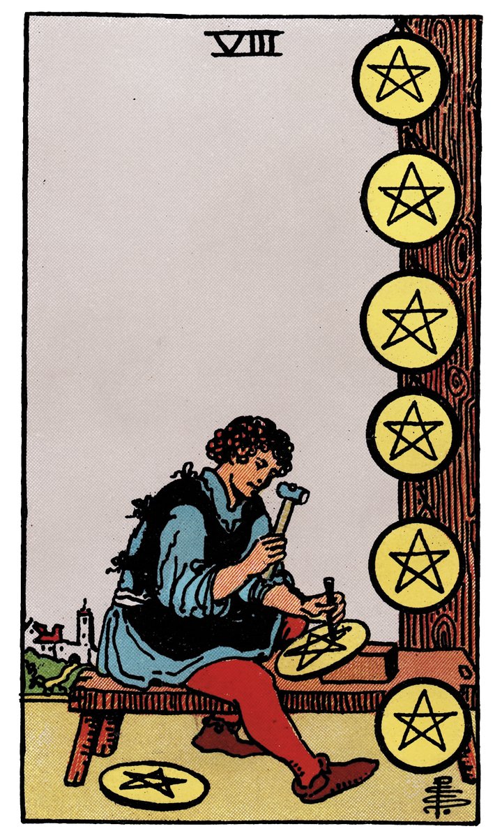 Eight of Pentacles — William Rider & Sons tarot card