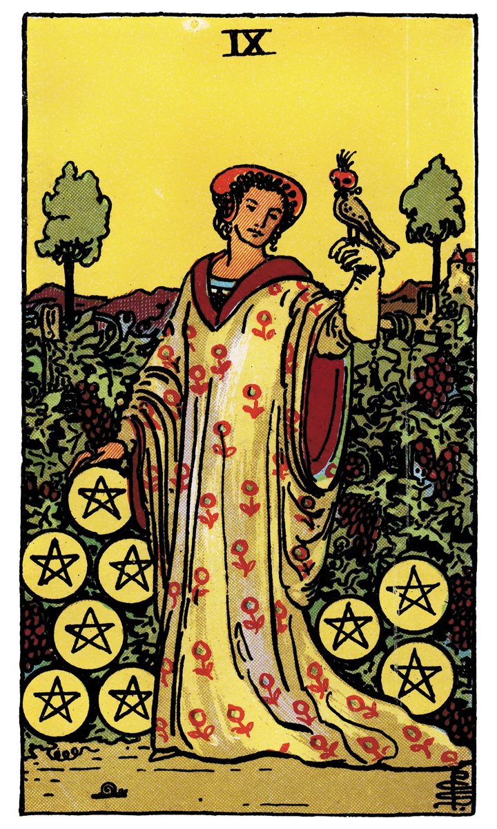 Nine of Pentacles — William Rider & Sons tarot card
