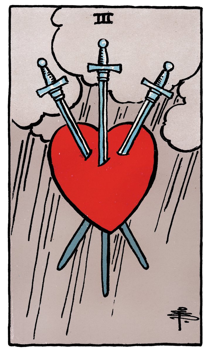 Three of Swords — William Rider & Sons tarot card
