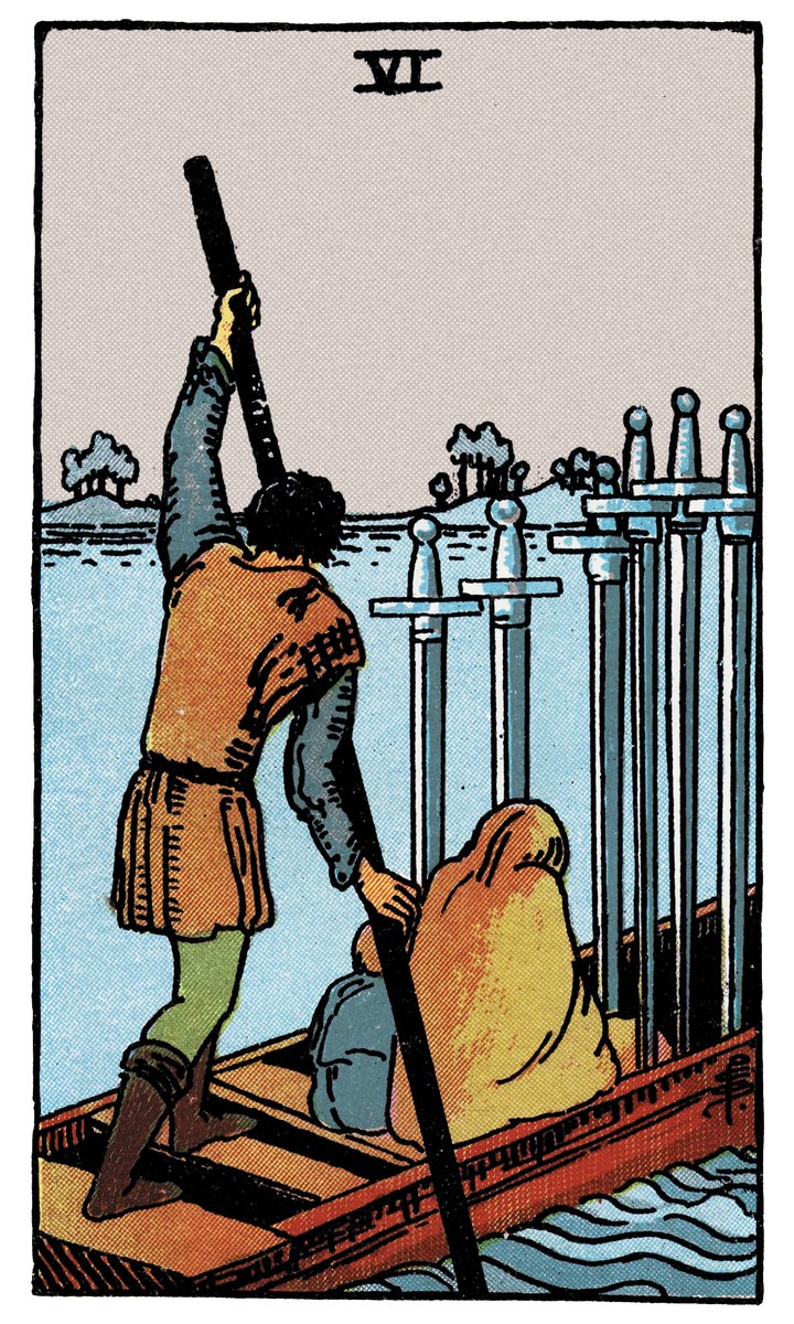 Six of Swords — William Rider & Sons tarot card