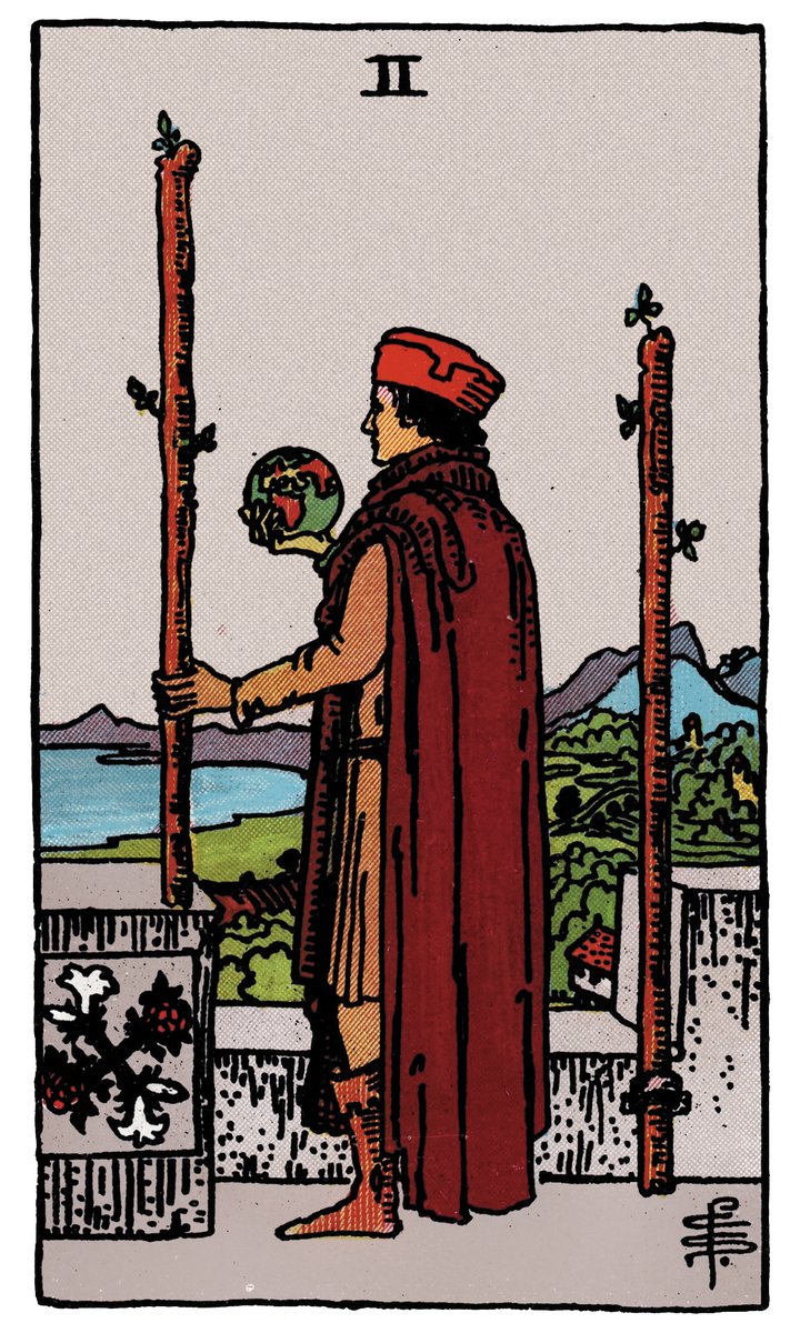 Two of Wands — William Rider & Sons tarot card