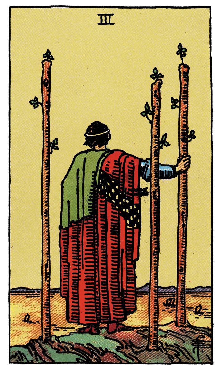 Three of Wands — William Rider & Sons tarot card