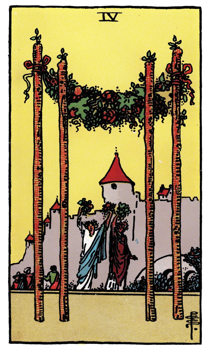 Four of Wands — William Rider & Sons tarot card
