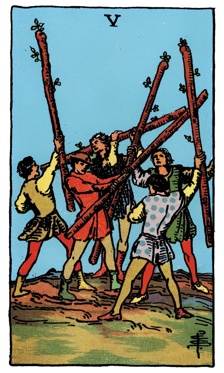 Five of Wands — William Rider & Sons tarot card