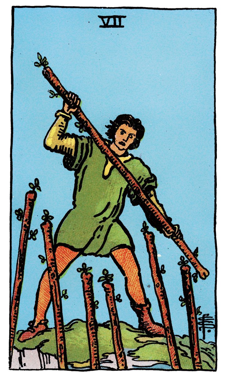 Seven of Wands — William Rider & Sons tarot card