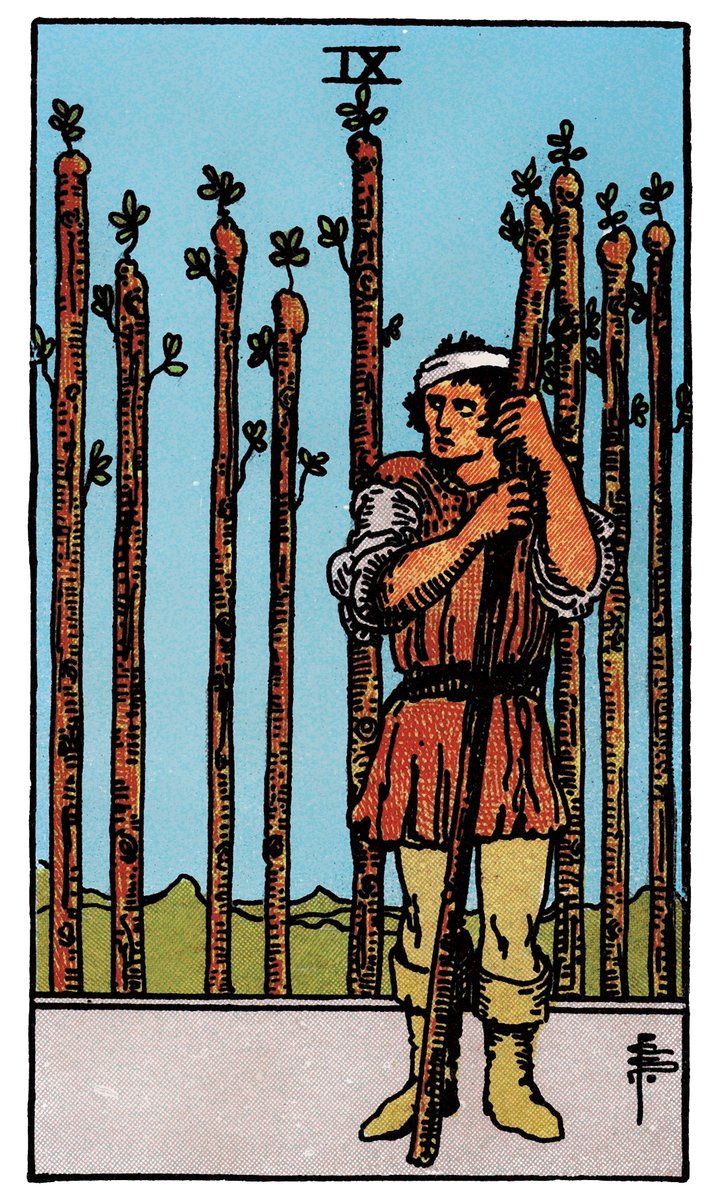 Nine of Wands — William Rider & Sons tarot card