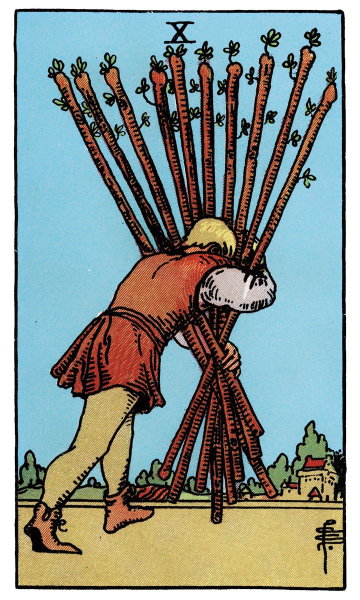 Ten of Wands — William Rider & Sons tarot card